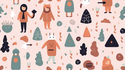 Seamless repetitive pattern abstract illustration of chistmas figures.  Wallpaper. Background.
