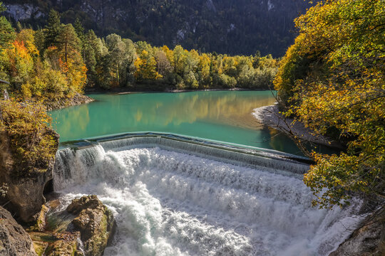 The Lechfall is powerful waterfall along road 17 between F&uuml;ssen (Germany) and Reutte (Austria).
