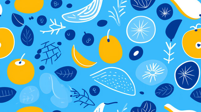 Seamless repetitive pattern abstract illustration of fruits figures. Wallpaper. Background. © MadSwordfish