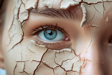 Close up portrait of a woman with cracked dry skin. Beauty and cosmetic skincare problems