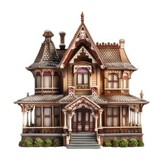 Fototapeta na wymiar Victorian Gingerbread house isolated on transparent background