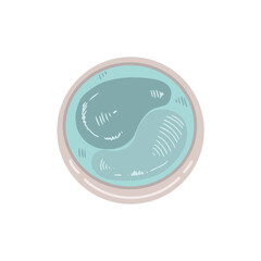 Hand-drawn round jar with eye patches, beauty cosmetic element, self care. Illustration for beauty salon, cosmetic store, makeup design. Colored flat style.