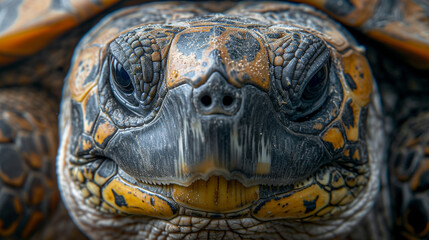 Close up turtle on dark background. 