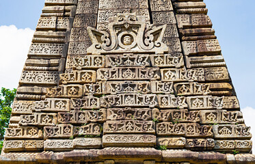 Carvings on the Mama Bhanja Temple, it Dedicated to Lord Shiva, It was built during Chindak Naga Dynasty in 13th Century, Barsur, Bastar, Chhattisgarh, India...