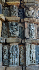 Carving Sculptures of Hindu Deities on the Chandraditya Temple, Barsur, Bastar, Chhattisgarh, India.