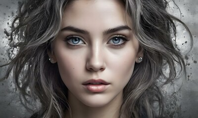 Fototapeta premium Portrait of a young woman fashion girl pretty fashion woman portrait on a worn gray background