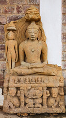 Fototapeta na wymiar Statue of Mahavir Jain in the Campus of Shri Pataleshwar Temple, Malhar, Bilaspur, Chhattisgarh, India...