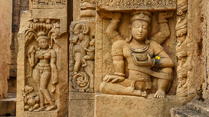 Carving Sculptures of Kichak on the Bhima Kichak Temple, Malhar, Bilaspur, Chhattisgarh, India.