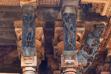 Sculptures of Black Madanika and Yali in Architecture of Kakatiya Rudreshwara Temple, Palampet, Warangal, Telangana, India...