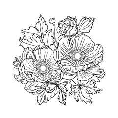 Anemone. Anemones vector. Illustration, flower tattoo. Flowers in boho style, sticker on a white background. Clip-art, blank for the designer