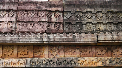 Carving of Panel of Flower and Musician on the Kota Gullu, Ghanpur, Warangal, Telangana, India...
