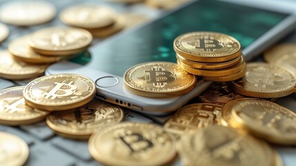 Cryptocurrency Investment Concept with Bitcoins on Mobile Phone