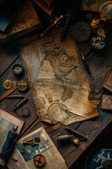 Dungeon Master's Domain: A Top-Down View of Adventure Awaits. A Campaign Unfolds on a Rustic Table.