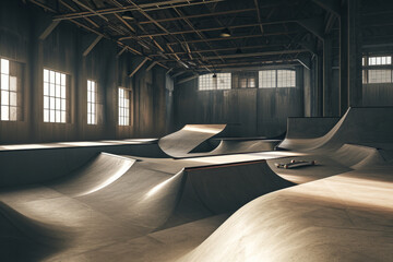 Group of Skateboard Ramps in a Building