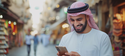 Young Saudi man using smartphone
