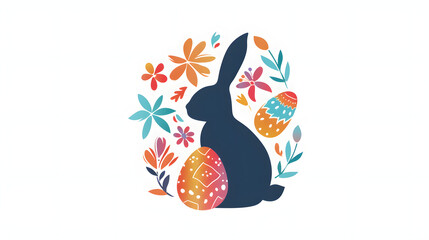 Easter Bunny Silhouette with Colorful Eggs and Floral Accents Festive Spring Design