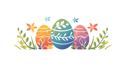 Colorful Easter Eggs with Floral Patterns and Leaves Spring Holiday Design