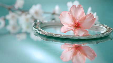 Elegant Cherry Blossom Reflection in Vintage Mirror