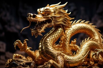 Fototapeta premium Golden Chinese dragon. A symbol of luck and prosperity during Chinese New Year celebrations.
