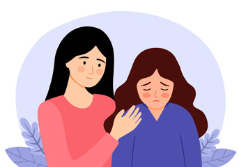 Woman support and comfort her friend in flat design on white background. Empathy concept vector illustration.