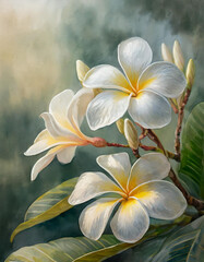 Obraz na płótnie Canvas Piękne, malowane kwiaty Plumerii. Generative AI