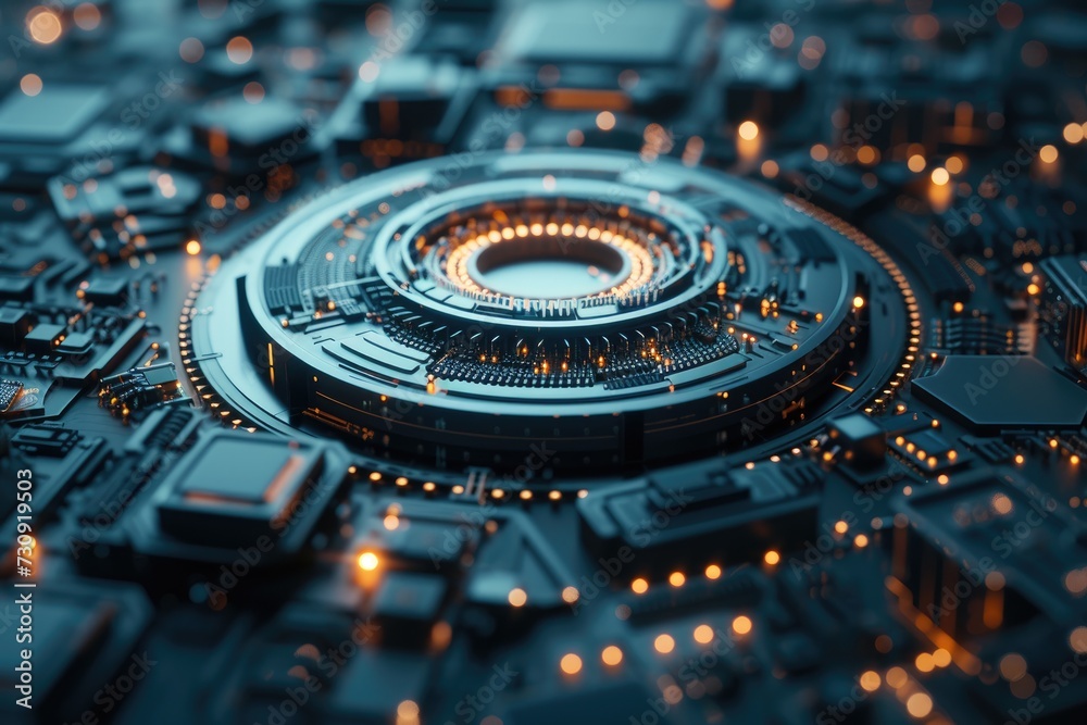Aufkleber Complex circuit board, illustrating the integration of artificial intelligence technology with electronic hardware.