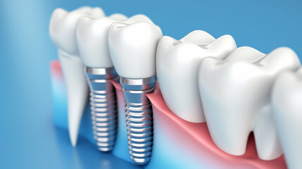 Fototapeta na wymiar Dental implant against blue background