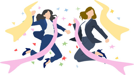 ジャンプして喜ぶ女性2人のイラスト	

