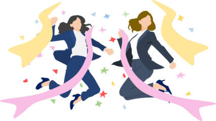 ジャンプして喜ぶ女性2人のイラスト	
