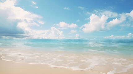 Fototapeta premium Idyllic Coastal Retreat: White Sandy Beach and Turquoise Ocean Waves - Generative AI
