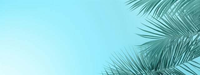 Fototapeta na wymiar Tranquil Botanical Elegance: Green Palm Leaves on Pastel Blue - Generative AI