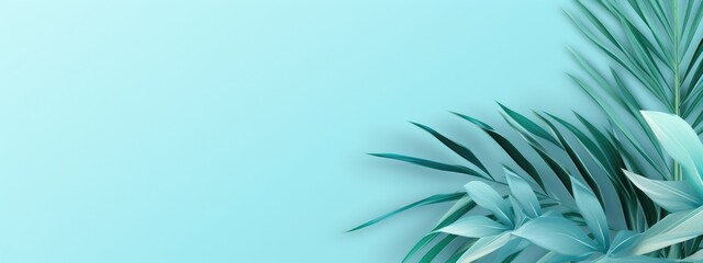 Tranquil Botanical Elegance: Green Palm Leaves on Pastel Blue - Generative AI