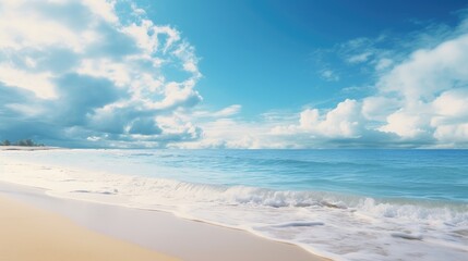 Fototapeta na wymiar Idyllic Coastal Retreat: White Sandy Beach and Turquoise Ocean Waves - Generative AI