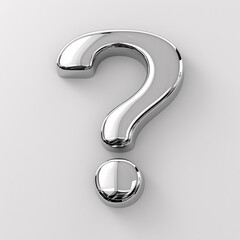 Shiny metal question mark on a plain background.