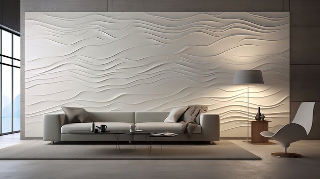Abstract interior design using 3D ceramic wall tiles for home d&eacute;cor.