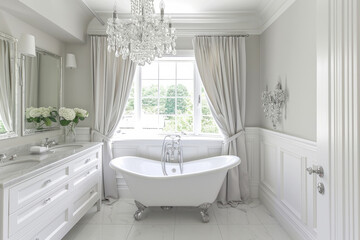 Elegant Bathroom With Claw Foot Tub and Chandelier