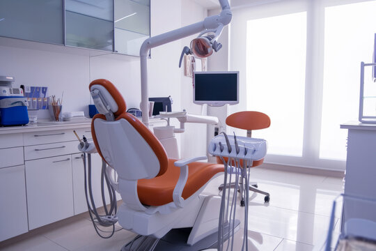 Dental Room With Chair and Monitor, Modern Treatment Environment for Dental Procedures