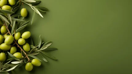 Gordijnen olive branch with green olives on color background © EvhKorn