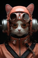 portrait of  cat in a helmet and glasses