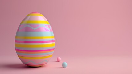 Fototapeta na wymiar Easter egg with colorful stripes on pink bacground