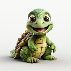 Fototapeta premium Stylized 3d illustration of a friendly turtle cartoon character isolate. 3D art cheerful turtle parrot, concept art. Cute fairy tale turtle print for clothing, stationery, books, children's products.