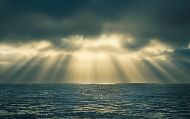 Raios solares brilhando no   oceano  - obrazy, fototapety, plakaty