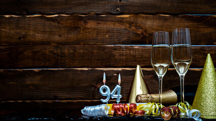 Solemn background for the anniversary with the number  94. Happy birthday background on brown...
