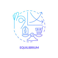 Fototapeta premium Equilibrium blue gradient concept icon. Demand and supply balance. Price tag on scale. Round shape line illustration. Abstract idea. Graphic design. Easy to use in brochure marketing