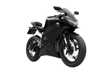 3D Rendering Black Color Motorcycle on Transparent Background