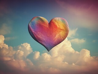 Fototapeta premium heart in the sky with white clouds a classic vintage painting 