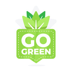 Badge with GO GREEN text and leaf motif to promote environmental awareness and eco-friendly practices