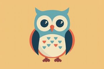 Colorful Flat Design Illustration of a Stylized Owl Against a Light Background