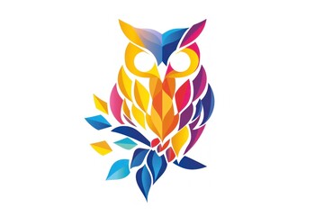 Obraz premium Colorful Flat Design Logo of a Stylized Owl With Abstract Feather Pattern