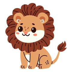 Fototapeta premium Flat vector illustration. Safari animals. Cute lion on white background . Vector illustration